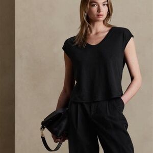 NWOT 100% Linen Black Boxy Top Banana Republic Sz XS